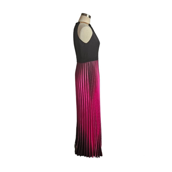 Xscape by Joanna Chen Fuschia Black Long Pleated Maxi Casual Ombre Dress Size 6 - Picture 8 of 12